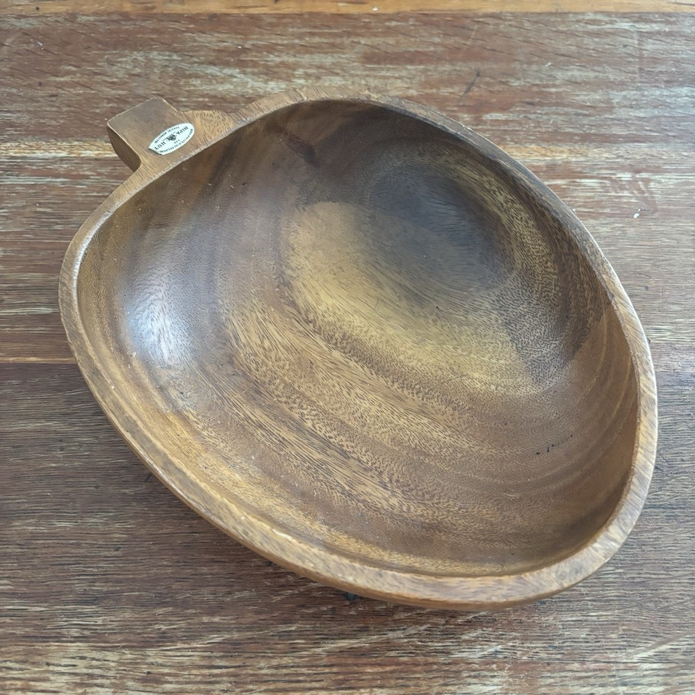 Vintage Hand Carved Nipa Hut Monkey Pod Wood Acorn Shape Bowl Dish Philippines